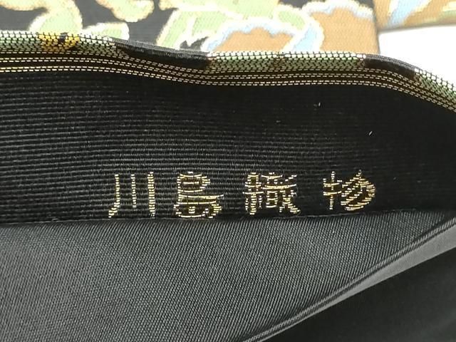 平和屋着物●西陣　川島織物　六通柄　本袋帯　人物牡丹唐草文　黒地　金糸　正絹　逸品　CABN8226hy