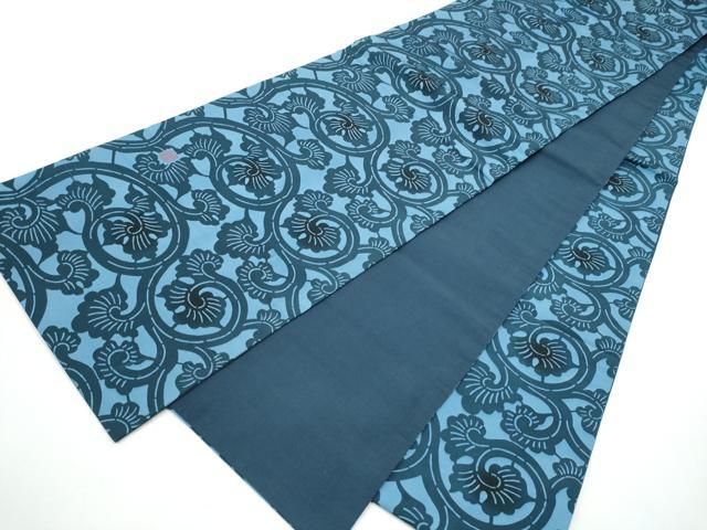 平和屋着物●全通柄袋帯　作家物　本藍　唐草文　正絹　逸品　CABN8227hy