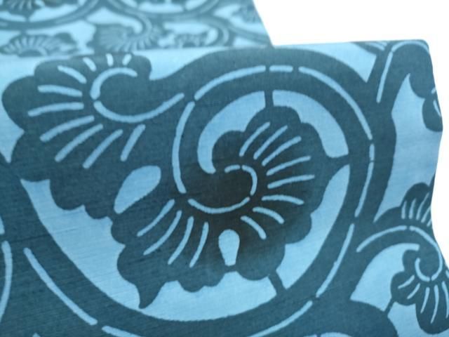 平和屋着物●全通柄袋帯　作家物　本藍　唐草文　正絹　逸品　CABN8227hy