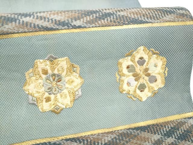 平和屋着物●太鼓柄袋帯　総刺繍　駒刺繍　舞花文　金糸　正絹　逸品　CABN8228hy