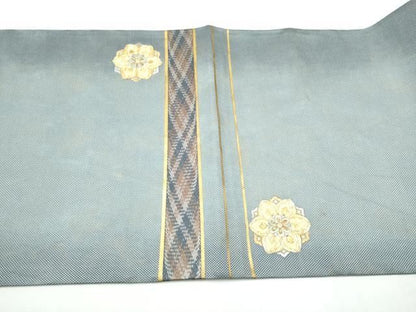 平和屋着物●太鼓柄袋帯　総刺繍　駒刺繍　舞花文　金糸　正絹　逸品　CABN8228hy