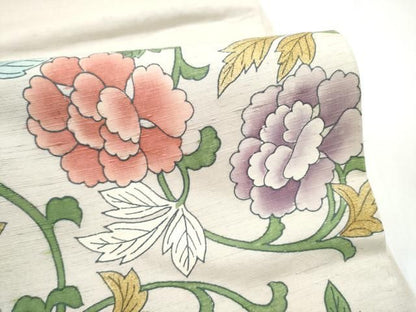 平和屋着物●太鼓柄袋帯　紬地　牡丹唐草文　正絹　逸品　CABN8229hy