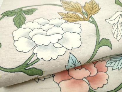 平和屋着物●太鼓柄袋帯　紬地　牡丹唐草文　正絹　逸品　CABN8229hy