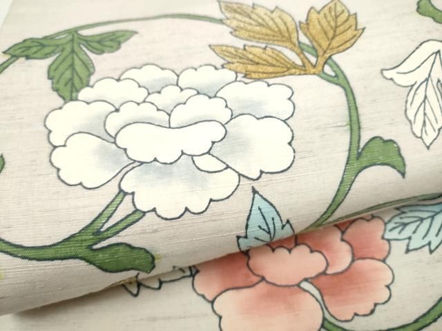 平和屋着物●太鼓柄袋帯　紬地　牡丹唐草文　正絹　逸品　CABN8229hy