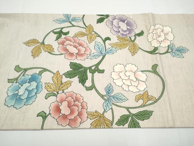 平和屋着物●太鼓柄袋帯　紬地　牡丹唐草文　正絹　逸品　CABN8229hy