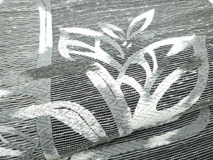 平和屋着物●六通柄袋帯　紬地　枝花文　銀糸　正絹　逸品　CABN8237hy