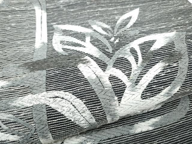 平和屋着物●六通柄袋帯　紬地　枝花文　銀糸　正絹　逸品　CABN8237hy