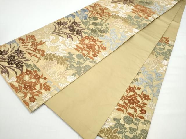 平和屋着物●六通柄袋帯　唐織　草花文　金糸　正絹　逸品　CABN8247hy