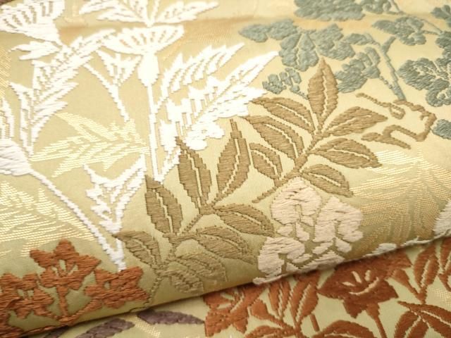 平和屋着物●六通柄袋帯　唐織　草花文　金糸　正絹　逸品　CABN8247hy