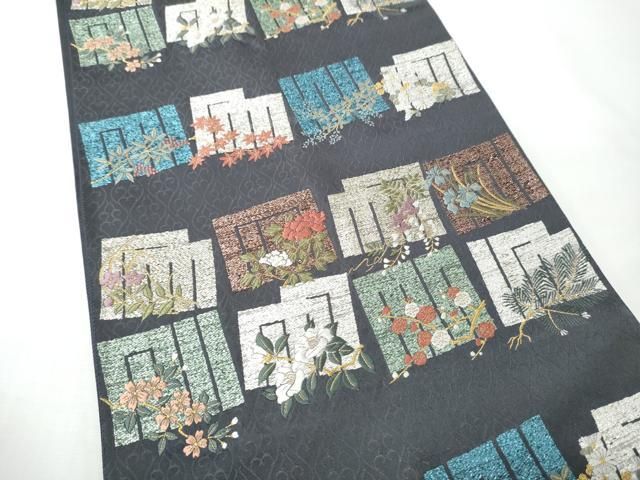 平和屋着物●六通柄袋帯　草木染　源氏香花文　金銀糸　正絹　逸品　CABN8266hy
