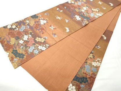 平和屋着物●六通柄袋帯　唐織　花苑秋草飛蝶文　金糸　三越扱い　正絹　逸品　CABN8273hy