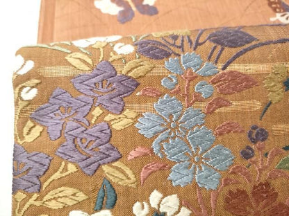 平和屋着物●六通柄袋帯　唐織　花苑秋草飛蝶文　金糸　三越扱い　正絹　逸品　CABN8273hy
