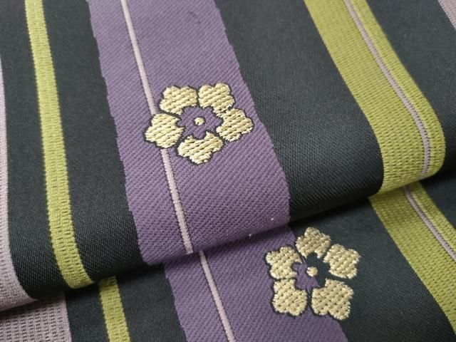 平和屋着物●人形作家　稲邉智津子　両面　六通柄袋帯　舞花間道　麻の葉文様　金糸　正絹　逸品　CABN8278hy