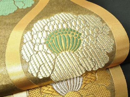 平和屋着物●西陣　とみや織物謹製　とみや帯　六通柄袋帯　牡丹立涌文　黒地　金糸　引箔　正絹　逸品　CABN8279hy
