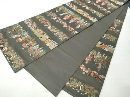 平和屋着物●六通柄　本袋帯　唐織　日本のふるさと　金糸　正絹　逸品　CABN8282hy