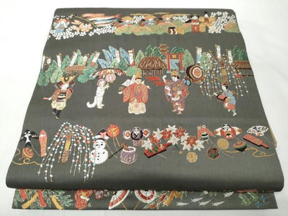 平和屋着物●六通柄　本袋帯　唐織　日本のふるさと　金糸　正絹　逸品　CABN8282hy