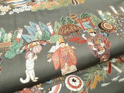 平和屋着物●六通柄　本袋帯　唐織　日本のふるさと　金糸　正絹　逸品　CABN8282hy