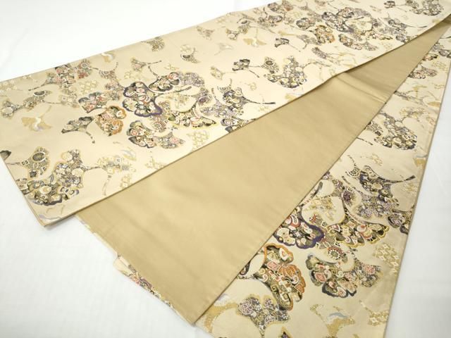平和屋着物●全通柄袋帯　宝尽くし舞葉文　金糸　正絹　逸品　CABN8288hy
