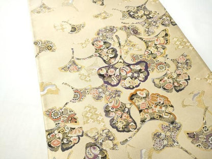 平和屋着物●全通柄袋帯　宝尽くし舞葉文　金糸　正絹　逸品　CABN8288hy