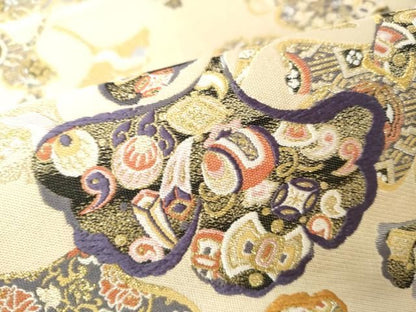 平和屋着物●全通柄袋帯　宝尽くし舞葉文　金糸　正絹　逸品　CABN8288hy