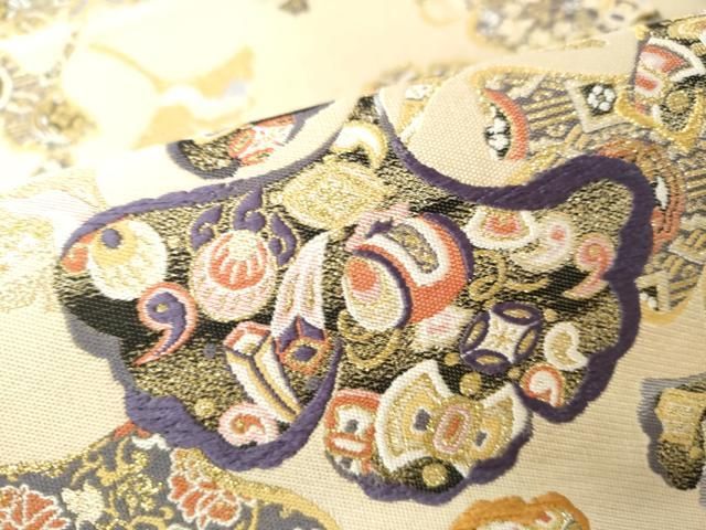 平和屋着物●全通柄袋帯　宝尽くし舞葉文　金糸　正絹　逸品　CABN8288hy
