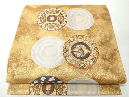 平和屋着物●六通柄袋帯　花丸文　金糸　正絹　逸品　CABN8293hy