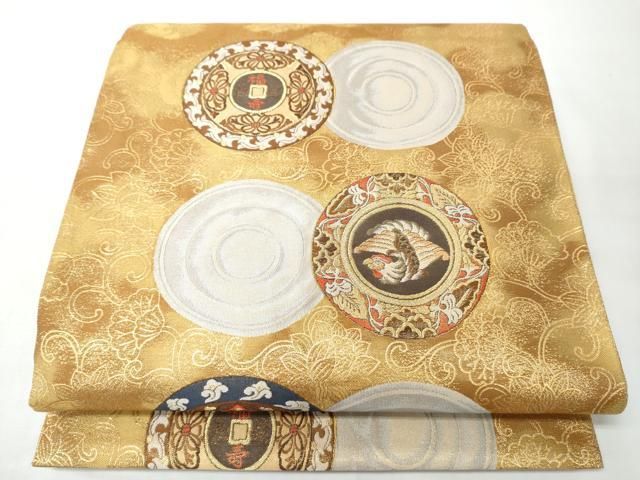 平和屋着物●六通柄袋帯　花丸文　金糸　正絹　逸品　CABN8293hy