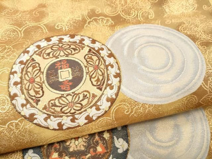 平和屋着物●六通柄袋帯　花丸文　金糸　正絹　逸品　CABN8293hy
