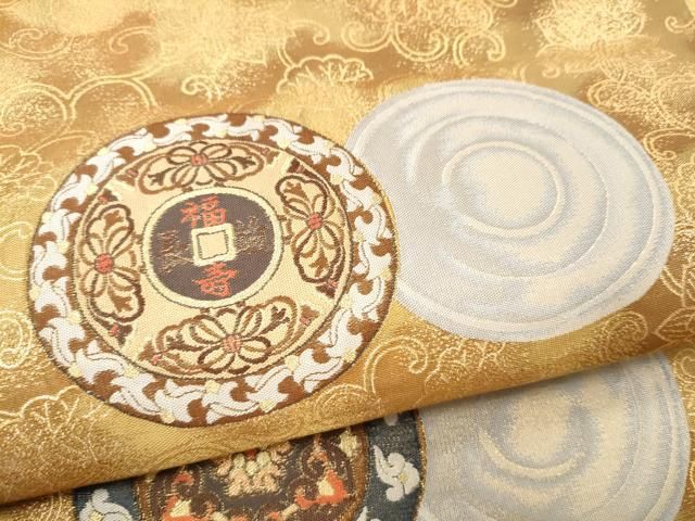 平和屋着物●六通柄袋帯　花丸文　金糸　正絹　逸品　CABN8293hy