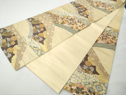 平和屋着物●六通柄袋帯　渡来裂香華文　金糸　正絹　逸品　CABN8294hy