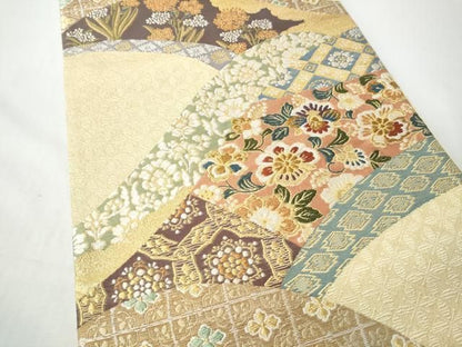 平和屋着物●六通柄袋帯　渡来裂香華文　金糸　正絹　逸品　CABN8294hy