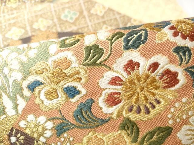 平和屋着物●六通柄袋帯　渡来裂香華文　金糸　正絹　逸品　CABN8294hy