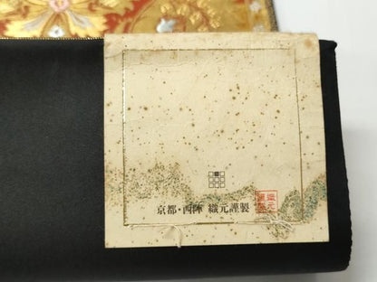 平和屋着物●西陣織 天平初年創始の京の老舗 洛陽織物 六通柄袋帯 北欧献上更紗文 黒地 本金箔 分析通知書付 正絹 逸品 未使用 CABN8300hy