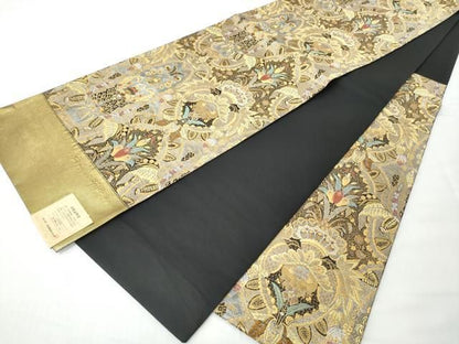 平和屋着物●西陣織　天平初年創始の京の老舗　洛陽織物　六通柄袋帯　南欧花集文　本金箔　分析証明書付　正絹　逸品　未使用　CABN8301hy