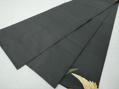 平和屋着物●太鼓柄袋帯　飛鶴枝葉文　黒地　金銀糸　正絹　逸品　CABN8307hy