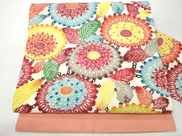 平和屋着物●九寸名古屋帯　紬地　紅型　菊　正絹　逸品　CABN8312hy