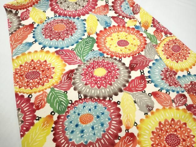 平和屋着物●九寸名古屋帯　紬地　紅型　菊　正絹　逸品　CABN8312hy