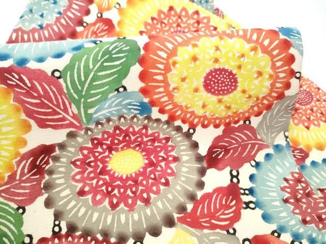 平和屋着物●九寸名古屋帯　紬地　紅型　菊　正絹　逸品　CABN8312hy