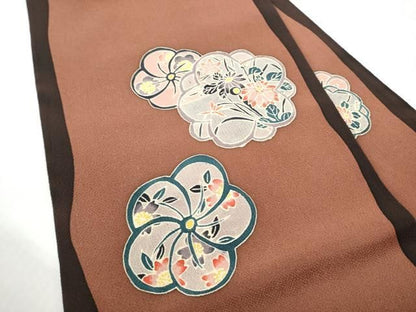 平和屋着物●九寸名古屋帯　作家物　型染め　舞花文　鬼しぼ縮緬　正絹　逸品　CABN8313hy