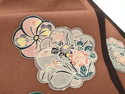 平和屋着物●九寸名古屋帯　作家物　型染め　舞花文　鬼しぼ縮緬　正絹　逸品　CABN8313hy
