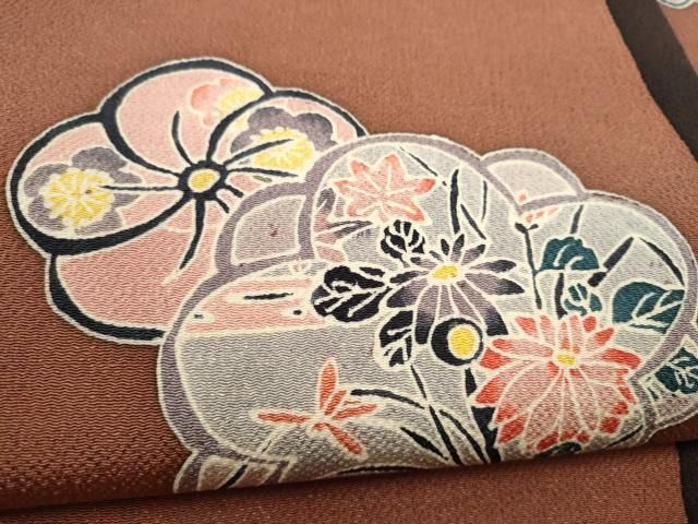 平和屋着物●九寸名古屋帯　作家物　型染め　舞花文　鬼しぼ縮緬　正絹　逸品　CABN8313hy
