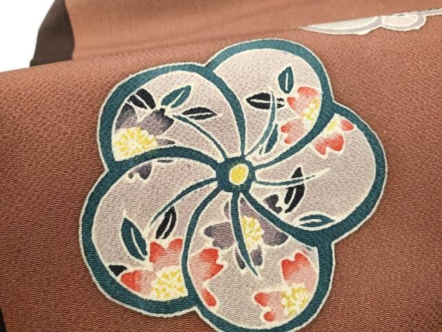 平和屋着物●九寸名古屋帯　作家物　型染め　舞花文　鬼しぼ縮緬　正絹　逸品　CABN8313hy