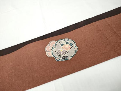 平和屋着物●九寸名古屋帯　作家物　型染め　舞花文　鬼しぼ縮緬　正絹　逸品　CABN8313hy