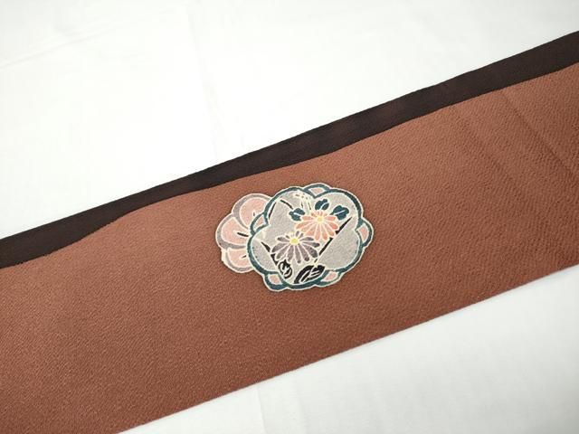 平和屋着物●九寸名古屋帯　作家物　型染め　舞花文　鬼しぼ縮緬　正絹　逸品　CABN8313hy