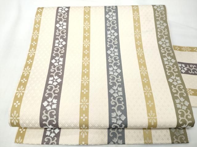 平和屋着物●九寸名古屋帯　花唐草文　正絹　逸品　CABN8314hy