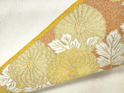 平和屋着物●爪搔き本綴れ　八寸名古屋帯　菊　金糸　正絹　逸品　CABN8315hy