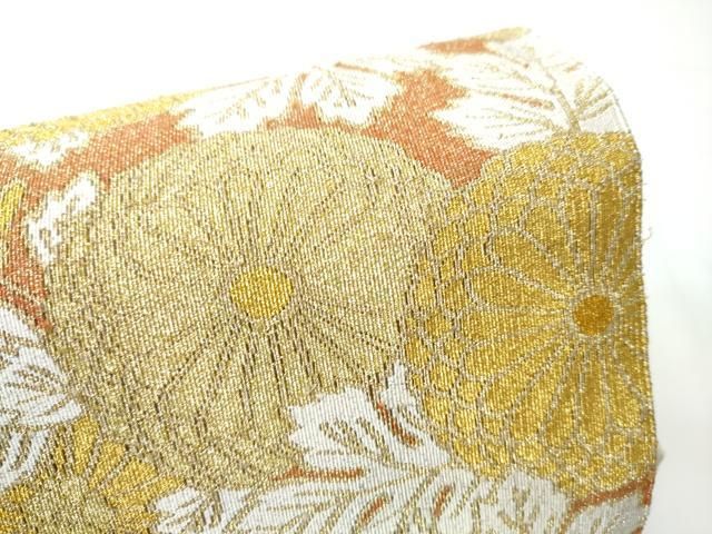 平和屋着物●爪搔き本綴れ　八寸名古屋帯　菊　金糸　正絹　逸品　CABN8315hy