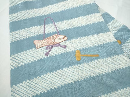 平和屋着物●九寸名古屋帯　絞り　総刺繍　魚　正絹　逸品　CABN8317hy