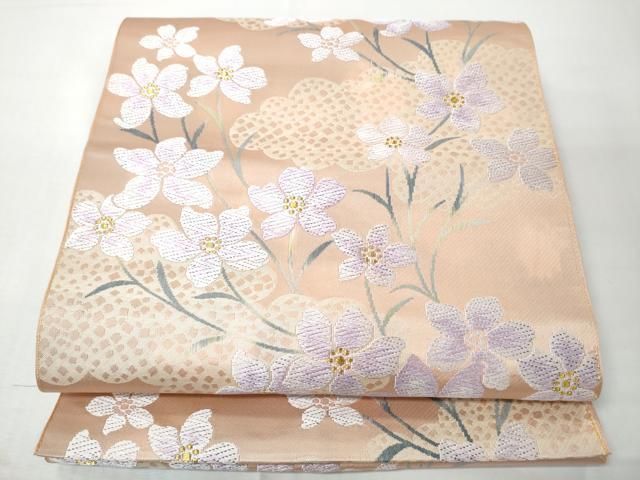 平和屋着物●八寸名古屋帯　唐織　雲取り花文　金糸　正絹　逸品　CABN8321hy