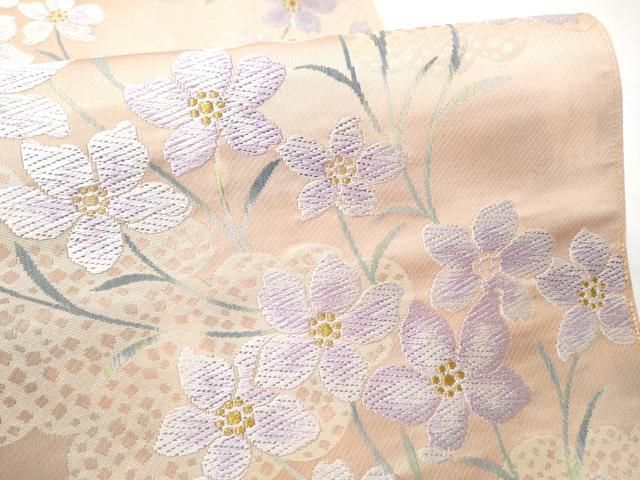 平和屋着物●八寸名古屋帯　唐織　雲取り花文　金糸　正絹　逸品　CABN8321hy